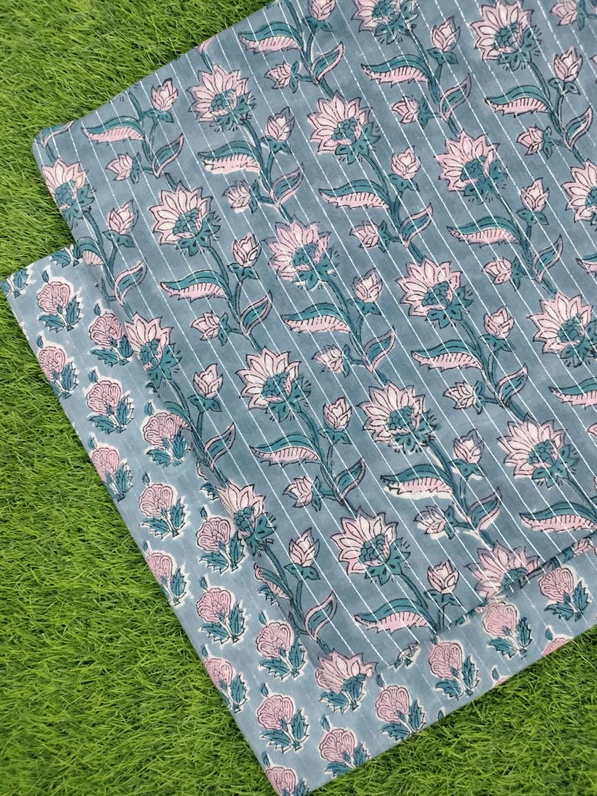 Hand Block Printed Lurex Cotton Fabric Combo COBBA0081