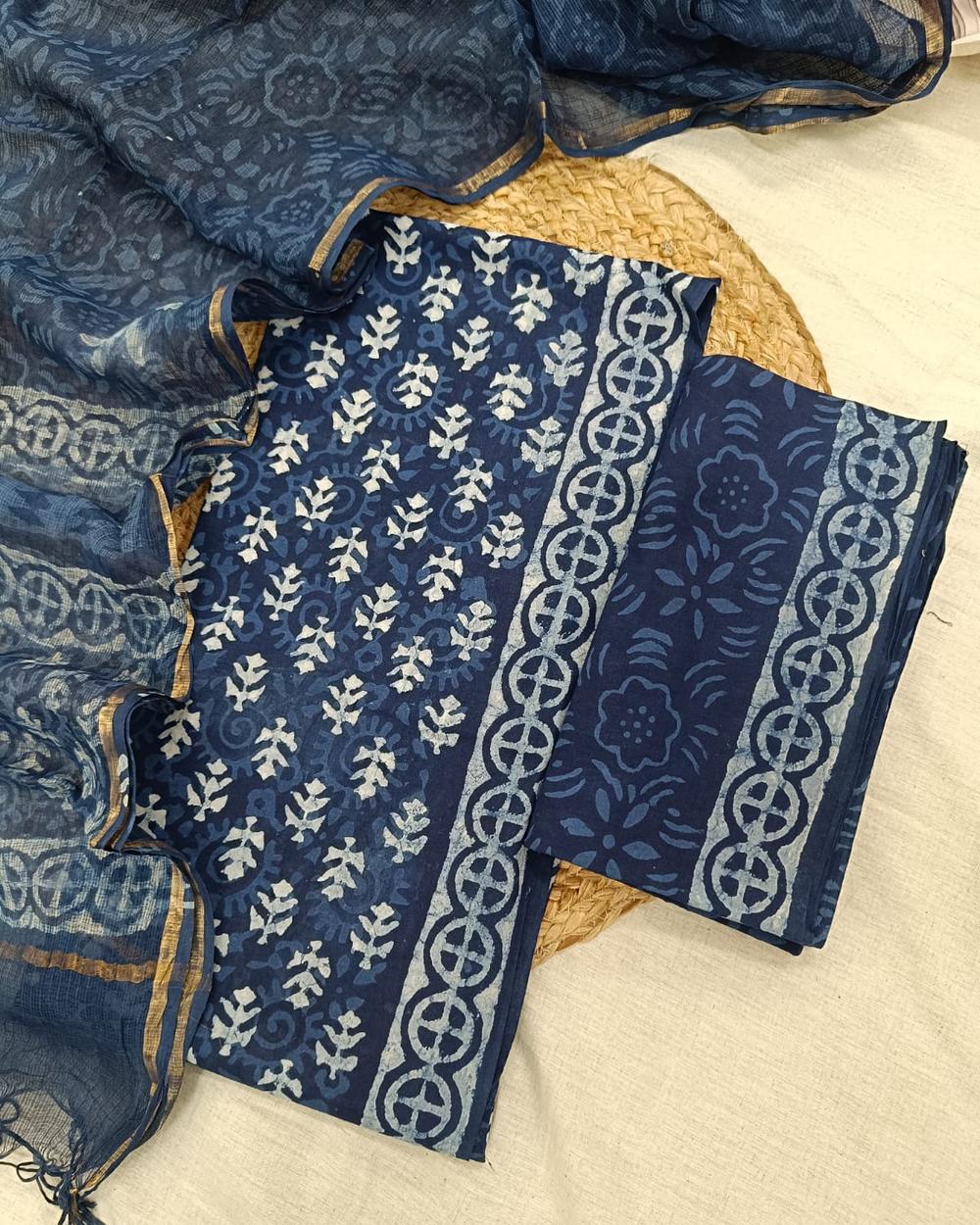 Sanganeri Block Printed Kota Doria Dupatta Suit Set