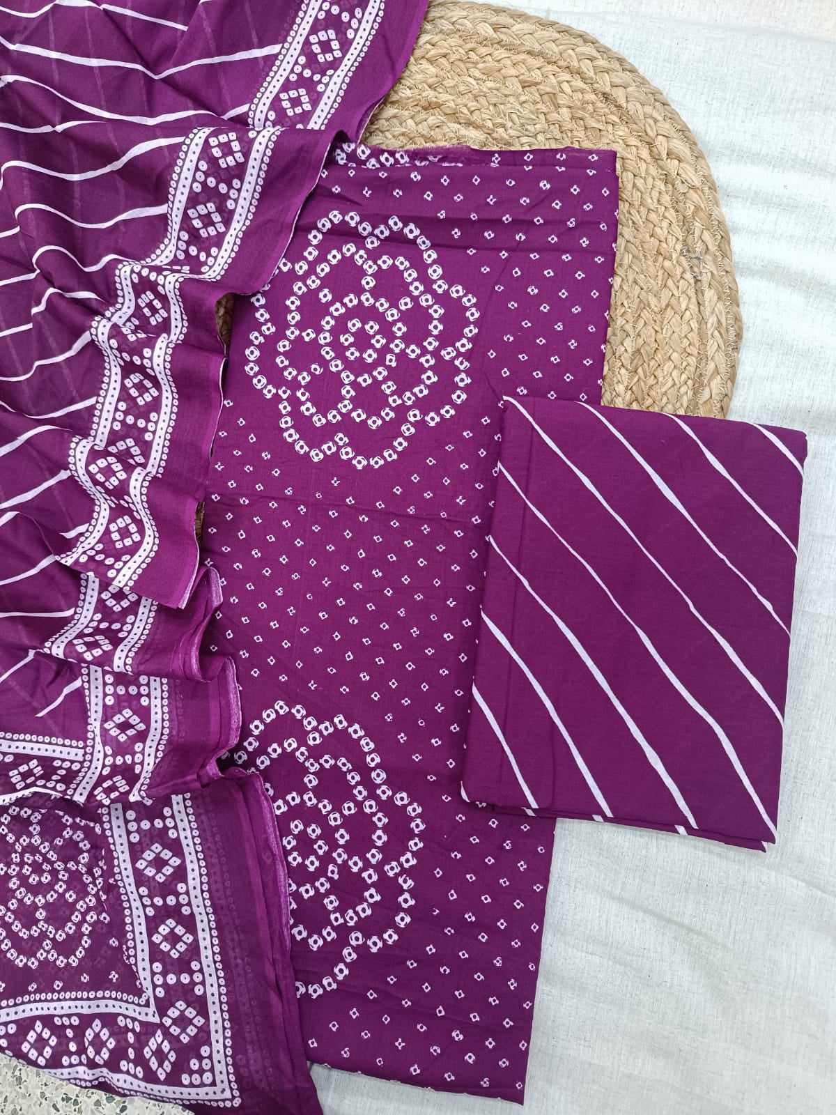 Bandhni Print Cotton Dupatta Suit Set SUCTA0007