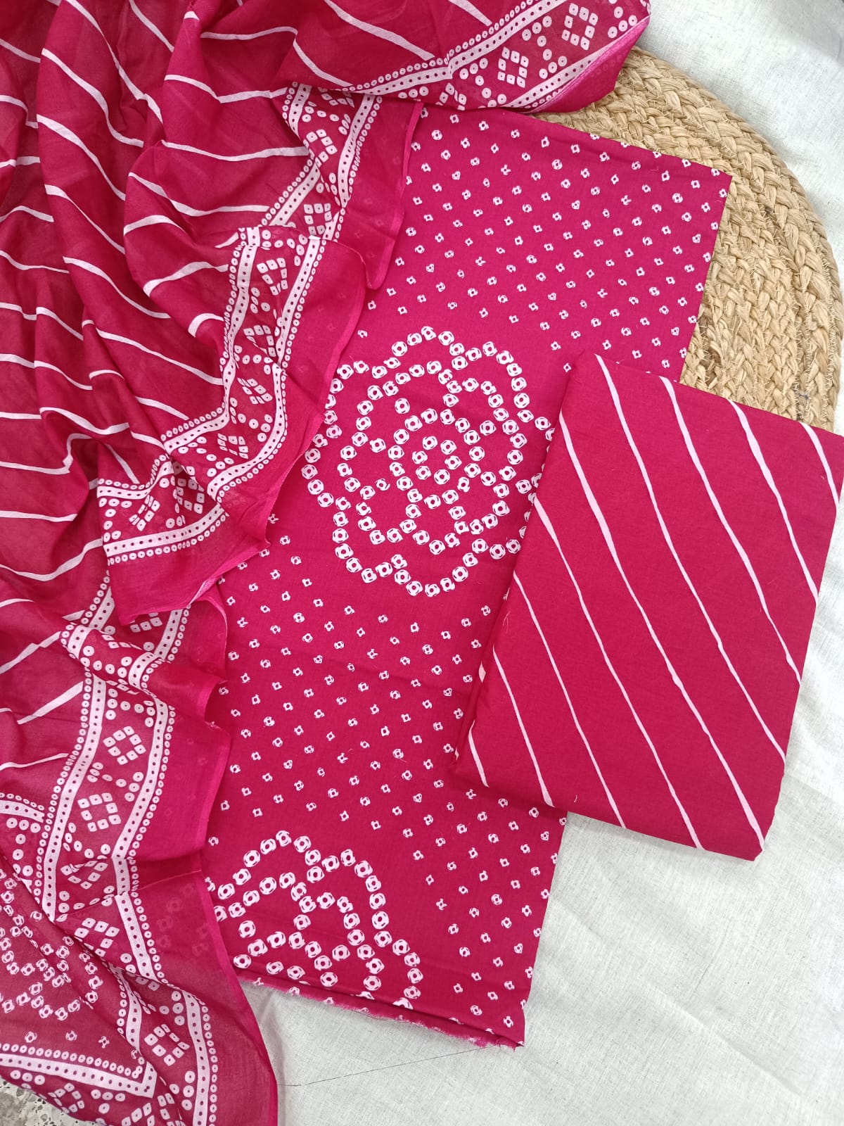Bandhni Print Cotton Dupatta Suit Set SUCTA0008